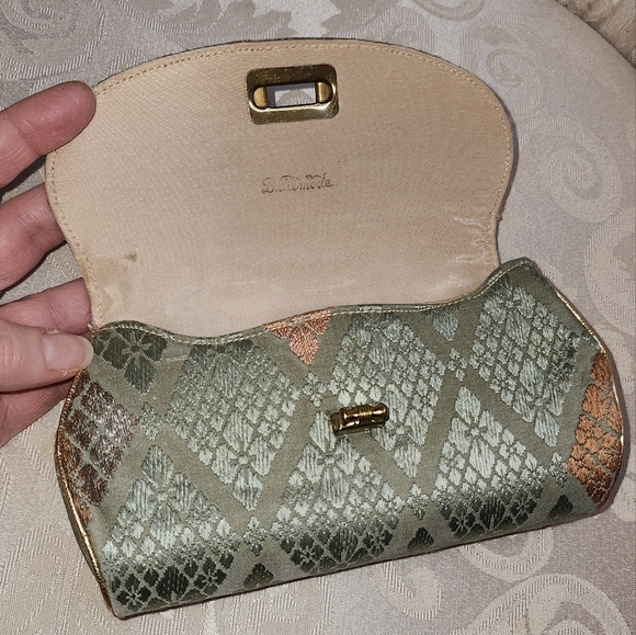 B. TIHMODE Vintage 60s Brocade Satin Clutch – Rare Geometric Evening Purse - Picture 3 of 15